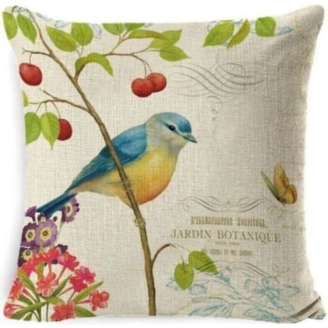 Extérieur Housse De Coussin, Lot De 4 Imperméable Fleur Et Oiseau Vert Motif Canapé Taie D'oreiller Pour Patio Jardin Salon Chambre Décoration, 45x45cm (1/5)