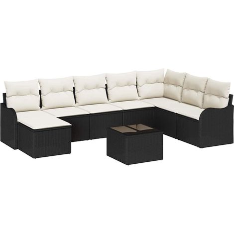 Maison Exclusive - Set Divano da Giardino 9 pcs Nero e bianco Poly Rattan