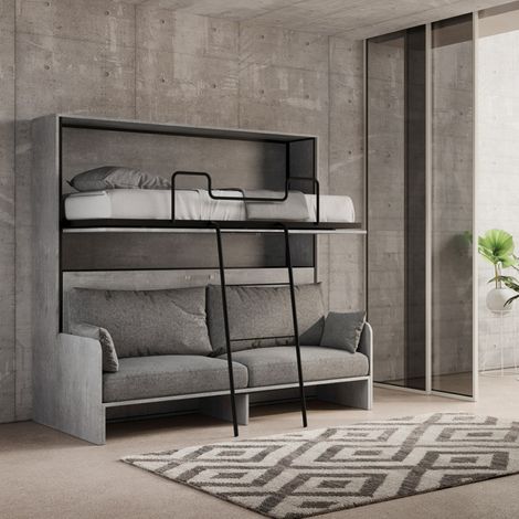 Letto a castello a scomparsa orizzontale DIBE Sofa' Cemento 200x103xh191 cm (1/5)