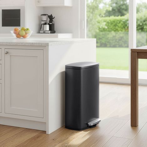 Poubelle de cuisine de 50 L, Corbeille, en acier, Fermeture douce, Pédale, Seau intérieur amovible, Noir (1/5)