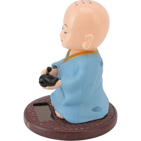 Figurine solaire petit moine hochant la tête tapant le poisson en bois, décoration bleue pour voiture, maison, restaurant (1/5)