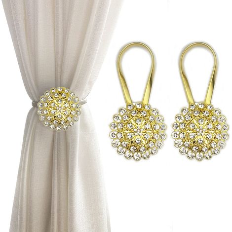 [JAMAIS UTILISÉ]Embrasses magnétiques pour rideaux, paquet de 2 embrasses de rideaux à fleurs en cristal scintillant Clips de boucle de rideau (jaune et blanc) (1/5)