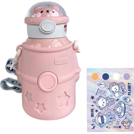 Gourde Isotherme 500ml Portable avec Paille - Design Kawaii Astronaute Ours pour École, Sport, Voyage (1/5)