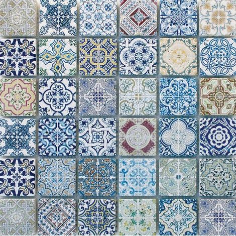 Banyo – Mosaïque travertin décoré Agadir 305x305mm – Épaisseur 10mm – Pour mur et sol salle de bain – Décors aléatoires