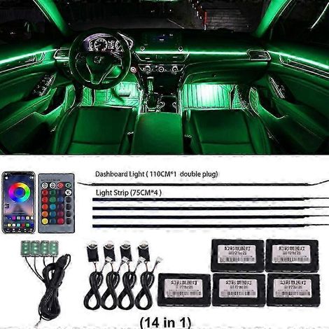Kit de bande LED acrylique arc-en-ciel 18 en 1 ou 22 en 1 Streamer Symphony pour éclairage d'ambiance intérieur de voiture (213 LED RGB 64 couleurs, effet arc-en-ciel, pour tableau de bord) (et non le (1/5)