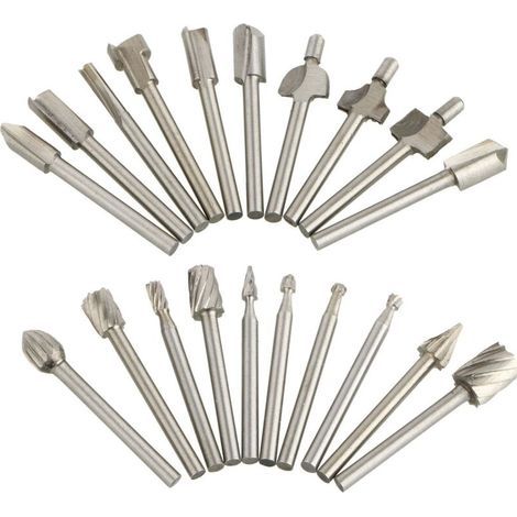 Pack de 20 fraises de coupe en acier haute vitesse – Pour gravure sur bois. ABS. acrylique – Compatible avec outils rotatifs Dremel