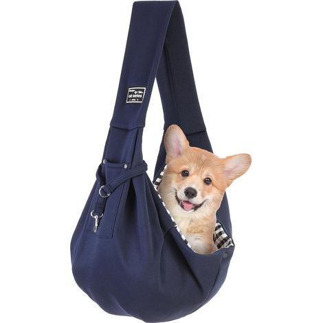 Borsa trasportino reversibile per cani e gatti fino a 7 kg, blu, in tessuto traspirante, design reversibile, adatta ad animali di piccola e media taglia, comoda per viaggi, metropolitana, escursioni e (1/5)