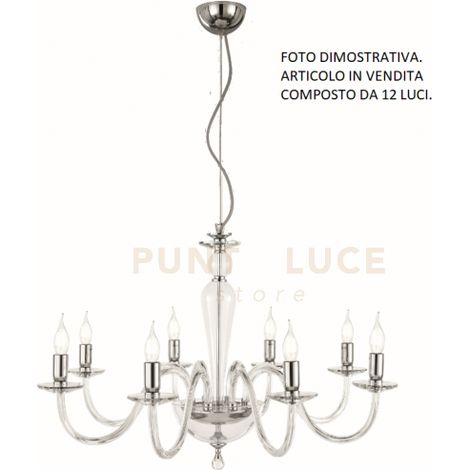 LAMPADARIO PAGANINI 12 LUCI CRISTALLO CROMO ATTACCO E14 D.84CM