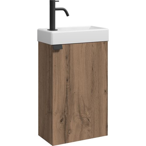 WC Badmöbel Apollo 40x22 cm Eiche braun - Schrank Waschbecken Ba (1/5)