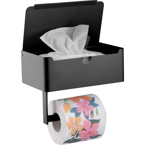 Black Toilet Paper Holder with Wipes Storage Wall Mount(Drilling/Adhesive), Toilet Paper Wipes Holder for Bathroom - Hide Your Wipes-SUS304 Stainless Steel(Large) (1/5)