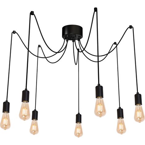 Suspension loft noire réglable Spindel 7xE27 Luminex