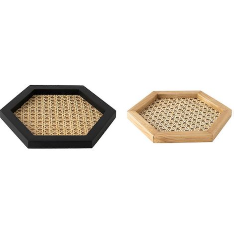 2 Stück Home Nordic Rattan Gewebtes Tablett Holz handgefertigt Ins Wind Geometrische Ornament Schlüsselablage Bl (1/5)