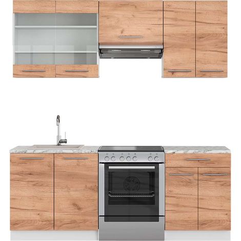 Mueble de cocina Fame-Line, Oro potencia roble/blanco, 200 cm , ET Mármol, Vicco (1/5)