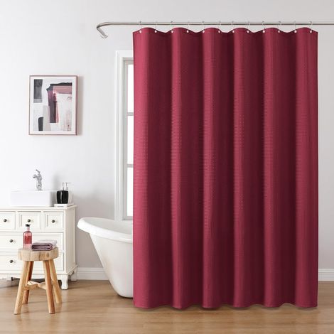 Rideau de Douche Motif Gaufre avec Anneaux en Métal Imperméable Anti-Moisissures Polyester Tissu Rideau Salle de Bain Lourd pour Baignoire Cabine de Douche 182x198CM (Bordeaux) (1/4)