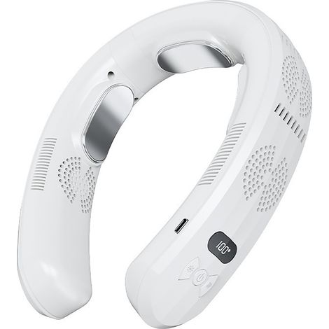 Ventilateur de cou à semi-conducteur, 6000Mah, Rechargeable par USB, Portable, affichage numérique, refroidissement et chauffage, pour enfants et adultes, blanc (1/5)