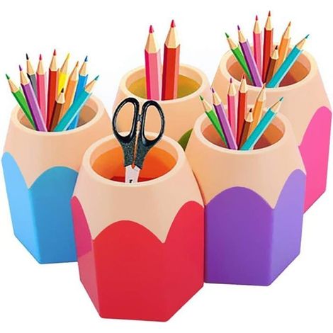 Organisateur de bureau, porte-crayons coloré, peut contenir stylos, pinceaux, vase, fournitures de bureau (1/4)