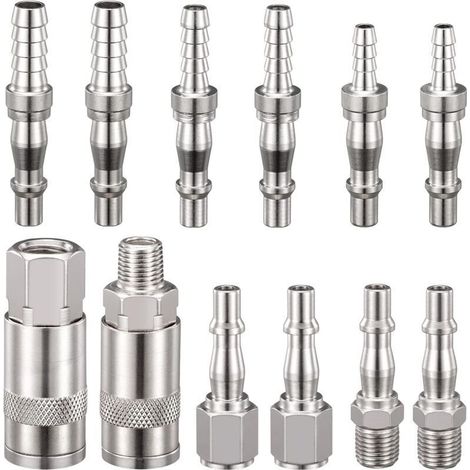 Lntyq Lot de 12 connecteurs de tuyau d'air de 6,35 mm avec filetage mâle femelle, raccords de conduite d'air avec cannelure de tuyau pour tuyau de 6, 8 et 10 mm