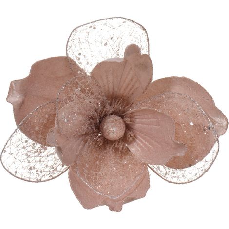 Ramo decorativo Magnolia in velluto rosa blush con clip da 26 cm