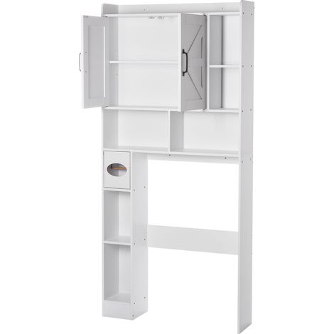 Mophorn Over-The-Toilet Storage Cabinet, 66.14-Inch Tall Bathroom Organizer with Adjustable Shelf and Double Doors, Space-Saving Bathroom Storage with Open Shelf, White