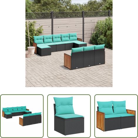 Gartenmöbel - 10-teiliges Gartensofa-Set mit Kissen, schwarzes Polyrattan (1/5)
