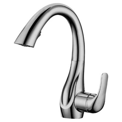 Robinet Cuisine en Laiton, Pivotant à 360° Mitigeur Cuisine avec Douchette Extractible, Nickel Brossé/Finition Mate (1/5)