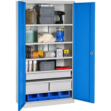 Armoire de rangement acier bleue - 3 tiroirs et 6 étagères charge 150kg/niveau - Dim. 1950x1000x500mm - W030090035-GCBI (1/5)