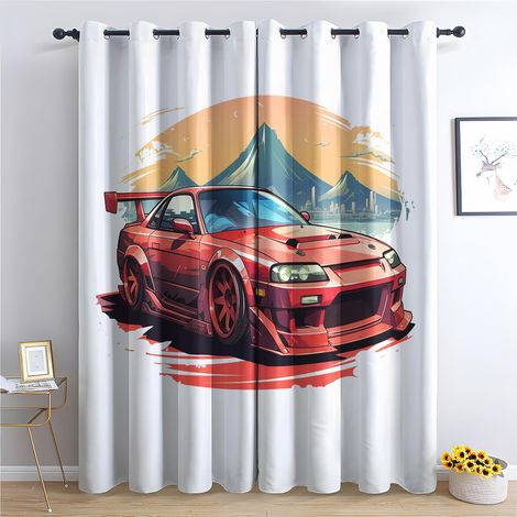 Rideau JDM - Rideau Occultant Thermiques Voiture de Course Japonaise, Lot de 2 Rideaux à Oeillets pour Decoration Chambre Salon, Draperies Intérieurs Fenetre, 140x160 cm (LxH) - 2x L 140 X H 160 cm (1/5)