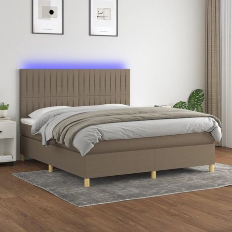 Sommier tapissier avec matelas et LED Lit adulte Contemporain Taupe 160x200 cm Tissu 70242 (1/5)