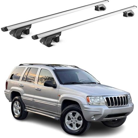 OMAC Dachträger Aluminium TÜV geprüft für Jeep Grand Cherokee WJ 2000-2005 – Für Standard Dachreling – T Nut – Max 90 kg – 2 Schlösser Silber (1/5)