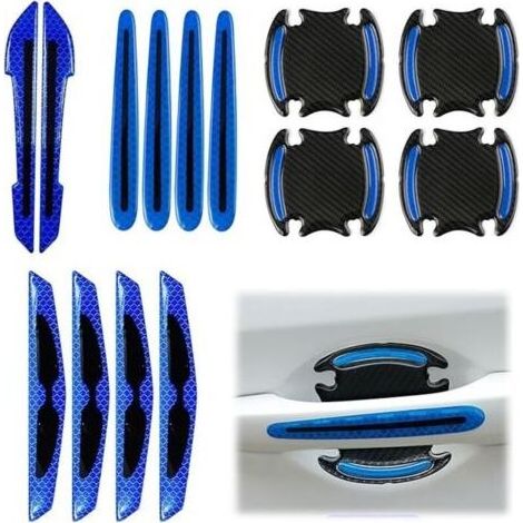 Set mit 14 Autotürgriffschützern, Türschutzaufklebern, reflektierenden Türschutzfolien, reflektierenden Warnaufklebern (blau) (1/5)