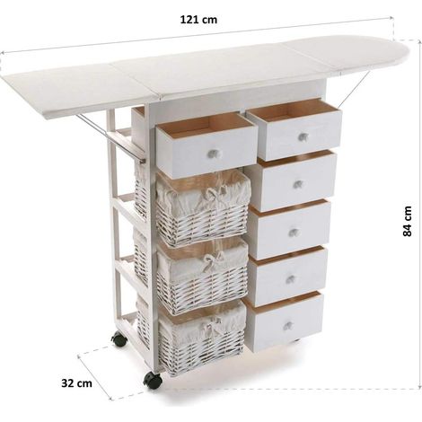 Mobile cassettiera 6 cassetti 3 ceste porta bucato panni asse da stiro bianco porta oggetti per stirare facile salvaspazio (1/3)