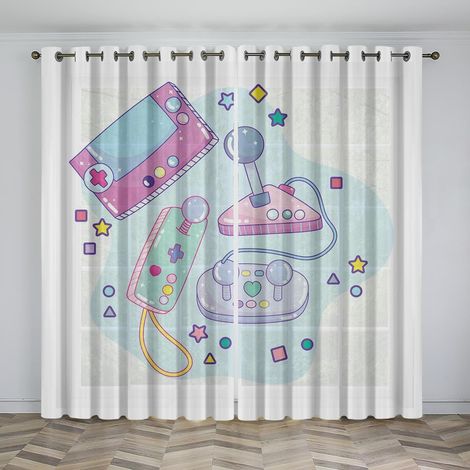 Rideaux à œillets pour chambre d'enfant - Console de jeu rose de dessin animé 104 x 84 pouces - Rideaux 3D - Rideaux perforés opaques d'intérieur - Isolation et réduction du bruit - Applicable à la ch (1/5)