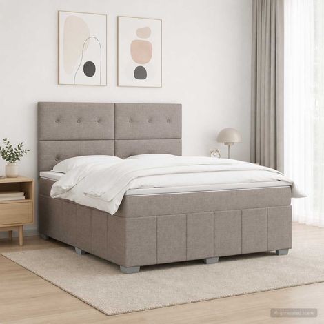 vidaXL Lit boxspring avec matelas Taupe 140 x 190 cm Tissu (1/5)