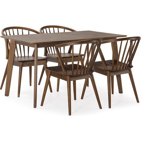 Juego de mesa 140x80 cm y 4 sillas de comedor Mura color Nogal