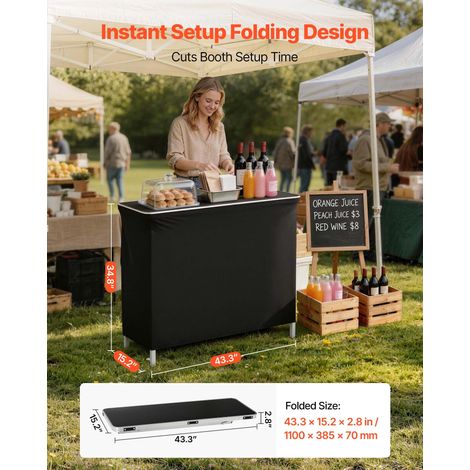 Table de Bar Pliable Portable, 1100x385x885 mm, avec Sac de Transport, Étagère de Rangement et Jupe Amovible, Comptoir de Bar Mobil… (1/5)