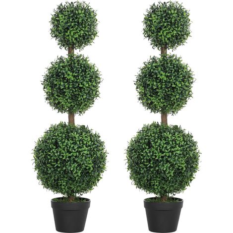 Set of 2 Artificial Topiary Boxwood Trees in Pots, 100cm Decorative Fake Plants for Indoor and Outdoor Home Decor