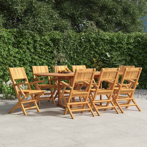 Lot de 8 chaises de jardin pliantes en bois de teck massif avec accoudoirs 55 x 61 x 90 cm - PANGIVO (1/5)