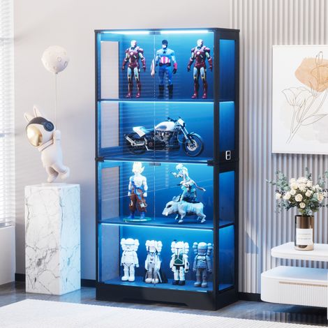 Vetrina 80x35x165 cm nera in MDF e vetro con LED tricolore e sensore di movimento