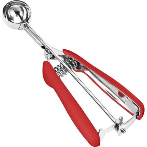 Paletta per gelato - Paletta per gelato in acciaio inox - Paletta sferica - Con manico antiscivolo - Adatta per frutta, biscotti e frullati - Rossa (1/5)