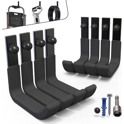 Steel Wall Mounted Hook Garage Storage Rack Tool Rack Wall Mounted Black J Hooks 10cm Load 40kg Hook Alloy Steel 5mm Screw Mount