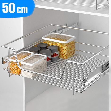 Cassetto Telescopico Cucina 50cm Cestello Mensola Estraibile Salvaspazio Acciaio (1/5)