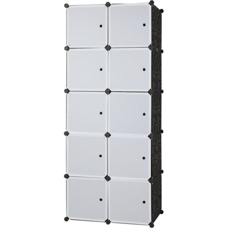 Armoire Penderie Modulable, 10 Cubes, Armoire Chambre, Étagère de Rangement avec Portes, pour Le Stockage de vêtements, Jouets, etc.. (Porte Blanche, 7247177cm)