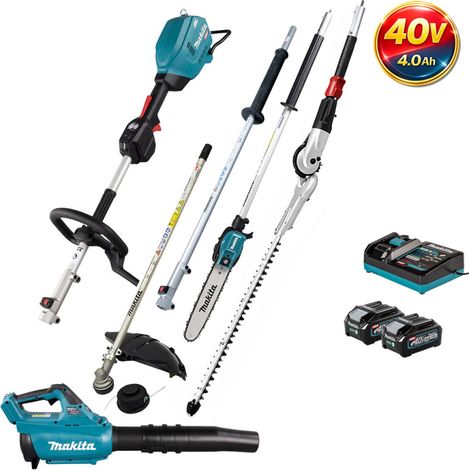 MAKITA Pack Outil Multifonctions 40V UX01G +Rallonge+Coupe-herbe+Perche élagueuse+Taille-haies+Souffleur + 2 batt 4Ah, chargeur (1/5)