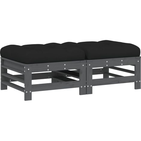 Repose-pieds de jardin， Pouf de jardin，Tabouret coussins lot de 2 gris bois pin massif CFW37115 (1/5)