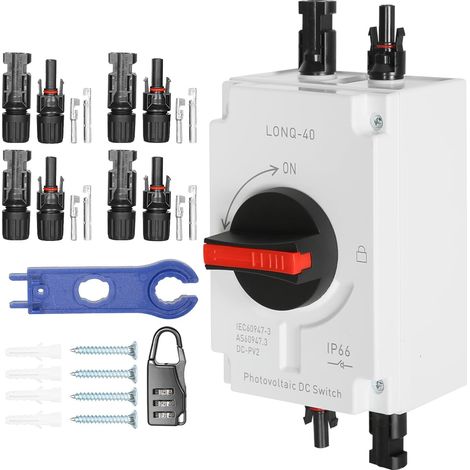 Disjoncteur solaire CC, interrupteur de déconnexion d'isolateur CC photovoltaïque, sectionneur d'alimentation photovoltaïque étanche IP66 32A 1200V avec presse-étoupe pour panneau solaire et camping-c