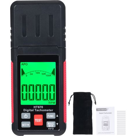 Tachymètre numérique photoélectrique 630-650nm – Large gamme mesure grand écran LCD 1099999 Rpm HT670, mesure (1/5)
