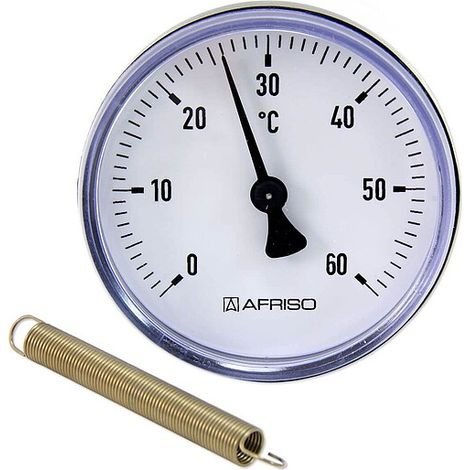 Bimetall-Anlegethermometer - Ø 63 mm - Anzeige 0 bis 60 °C - mit Montagefeder für Rohre von 3/8'' bis 1 1/2 (1/2)