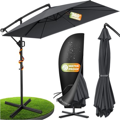 KESSER® Ampelschirm Holly 350 cm, rechteckig, Kurbel - Ohne LED, Anthrazit