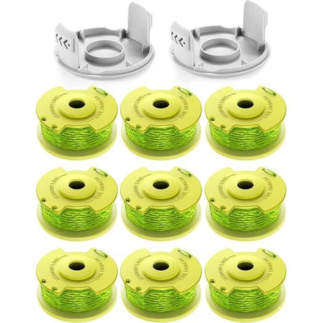11 bobines de fil de rechange pour coupe-bordures Ryobi One+ - Diamètre 2,0 mm, longueur 3,4 m - Compatible AC14RL3A - Lot avec 9 bobines et 2 couvercles - Performance fiable. (1/5)