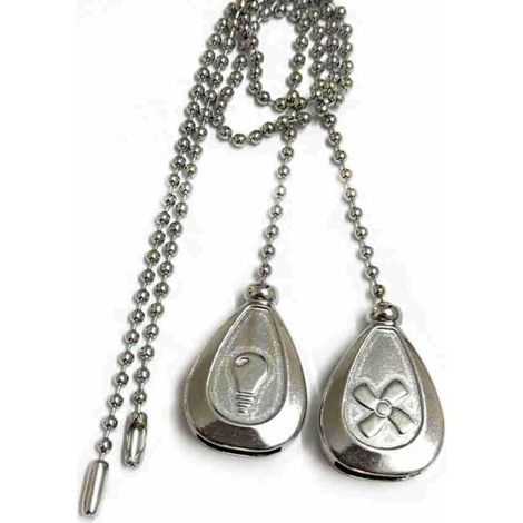 Juego de 4 cadenas para ventilador de techo, de 30 cm, fabricadas en aleación de zinc y hierro, de forma clásica y decorativa, con colgante en forma de lágrima, color plata. (1/4)